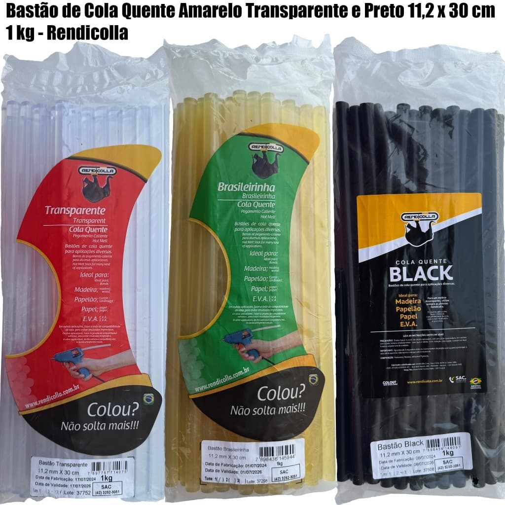 Cola Quente Rendicolla 1kg Bastão Grosso 11.2mm - Escolha: Amarela, Preta ou Transparente