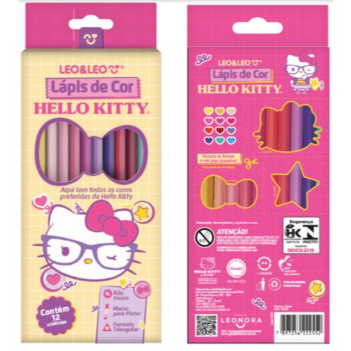 LÁPIS DE COR CORES DOS PERSONAGENS HELLO KITTY 12 CORES TRIANGULAR LEO&LEO