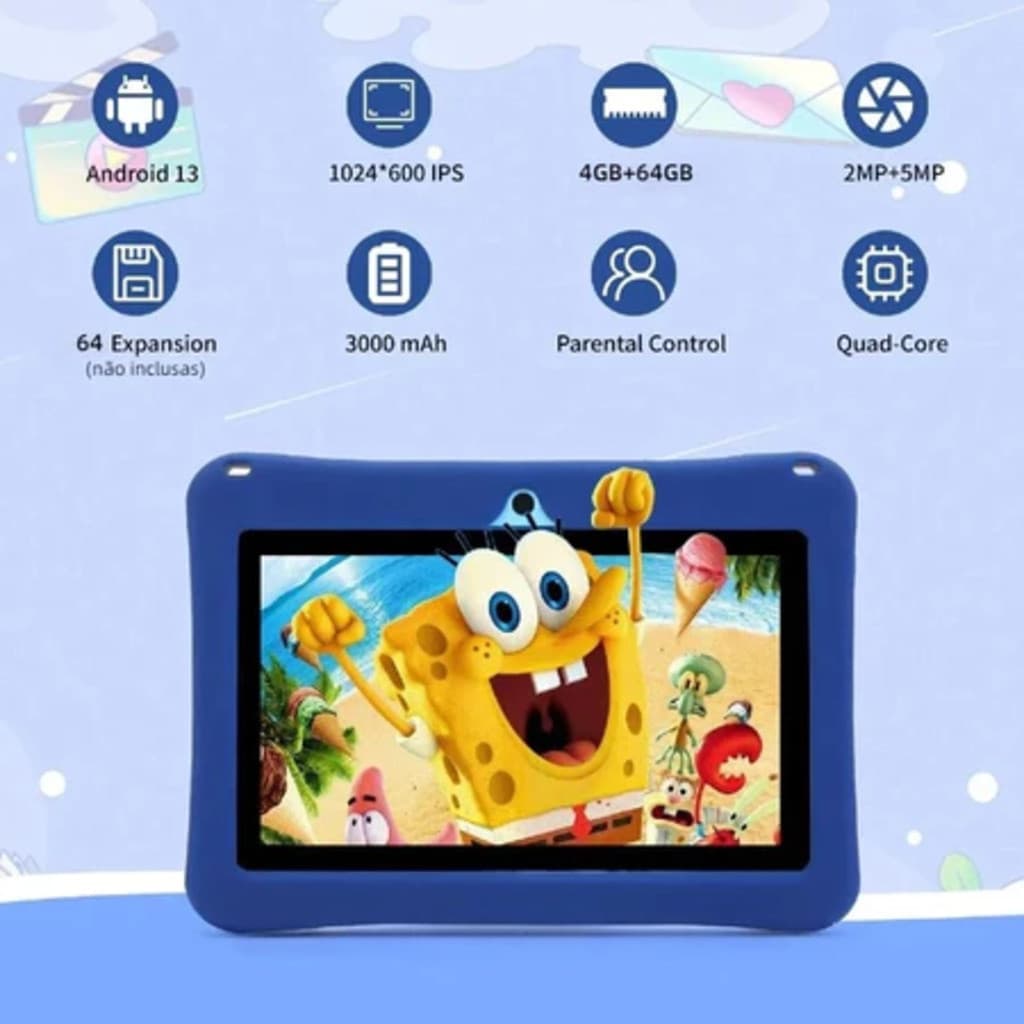 Tablet Infantil Educativo 7 Polegadas WiFi Capa Protetora Suporte Tablet para Crianças