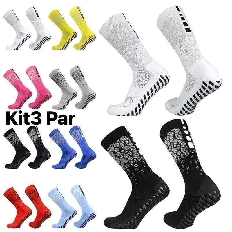 KIT3 PARES Novas Meias De Futebol Esportivas Com Ranhura Antiderrapantes Homens Mulheres Respirável Em Favo De Mel
