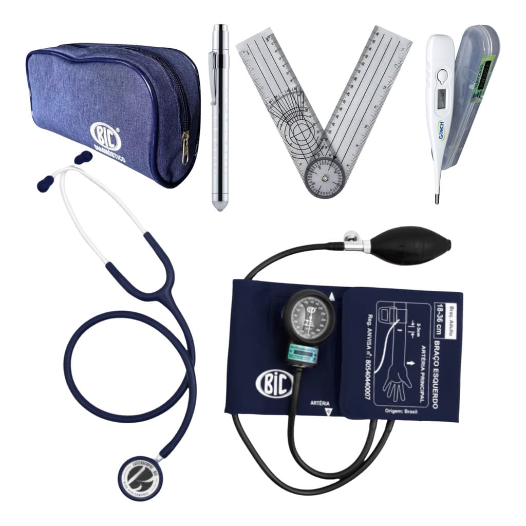 Kit Clínico Profissional Esfigmo Esteto Bic Acessórios
