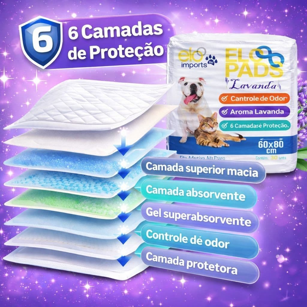 Tapete Higiênico Super Premium Para Cães e Gatos Elo Imports Com Arome de Lavanda 30un, 60un, 90un e 120un