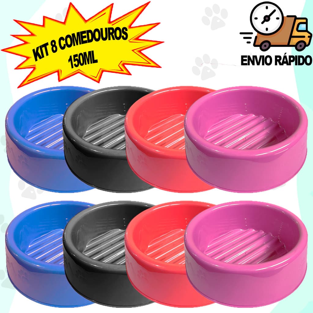 Kit 8 Comedouro Pote de Ração e Água Pequeno Para Cachorro e Gato 150ml Pequeno Porte