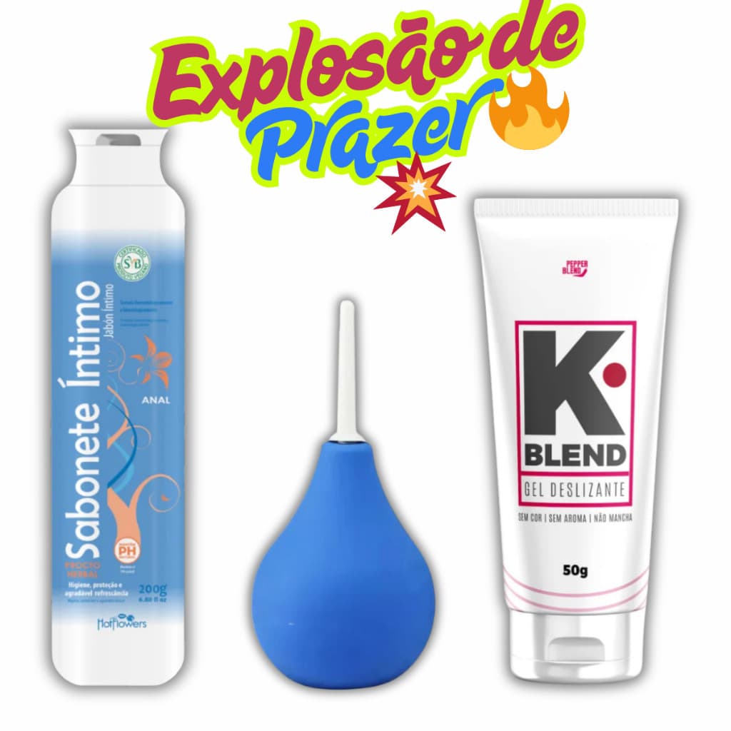 Kit Anal Ducha Higiênica + Sabonete Íntimo Anus 200 ml Hotflowers + Gel Lubrificante k Blend