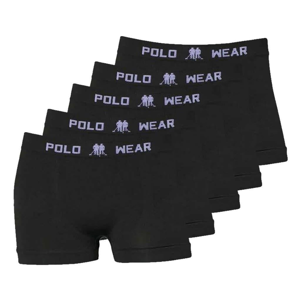 Kit 5 Cuecas Boxer Premium Infantil Poliéster e Elastano Anatômica Sem Costura Preta Polo Wear