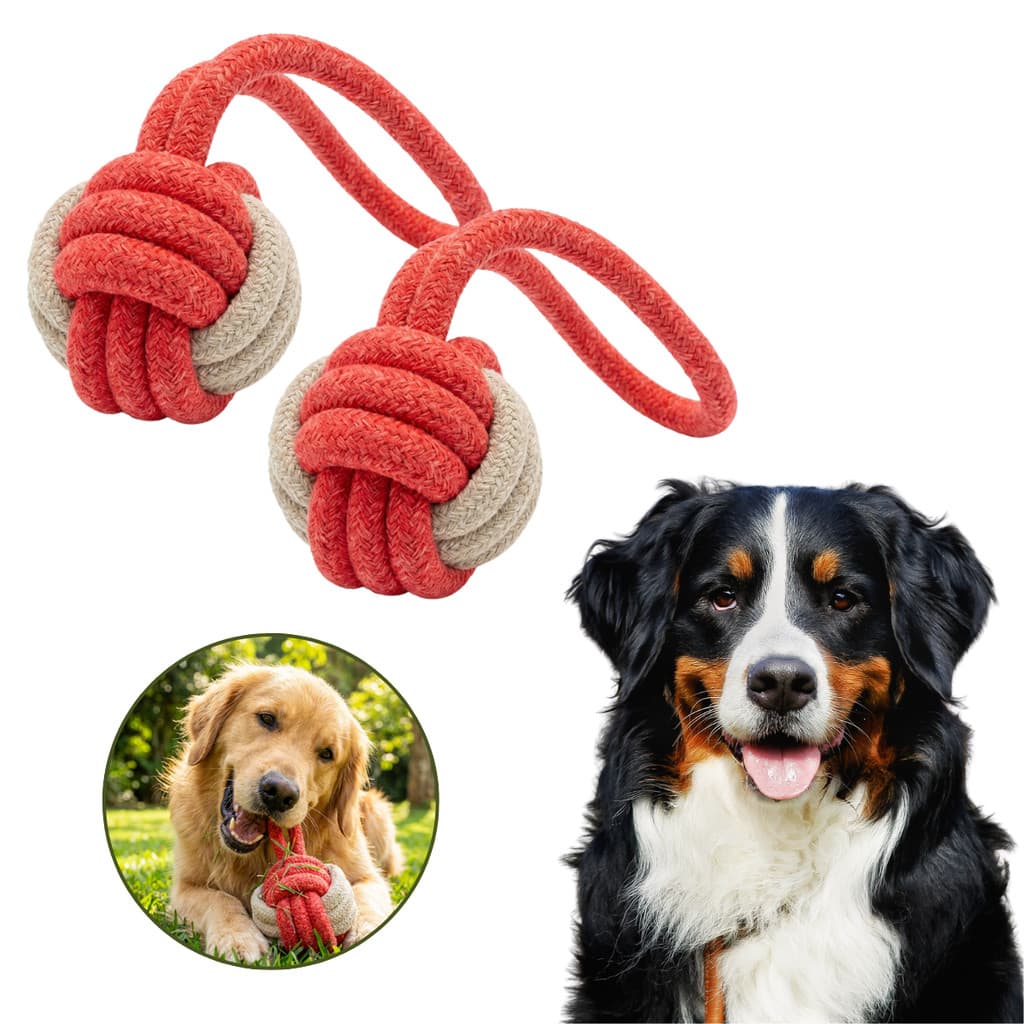 2 Brinquedo Pet Para Cachorro Bola Corda Com Alça Entrelaçada Mordedor Resistente Sortido