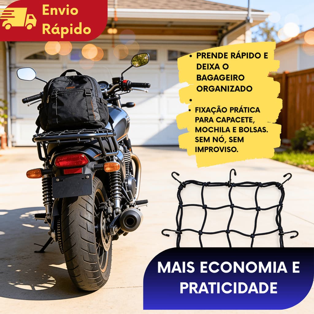 Rede Elastica Para Moto Redinha Rede Resistente Bagageiro Capacete Carga Bike 30x30 Segura Rede Aranha