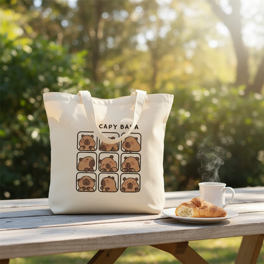 ECOBAG ESTAMPADA TEMA CAPIBARA-100% algodão cru, 32X38, ALÇA REFORÇADA
