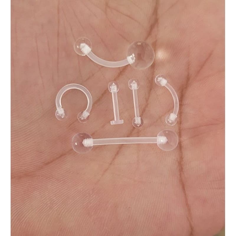 Kit 6 Piercing Umbigo Ferradura Língua Medusa Silicone Transparente Flexíveis