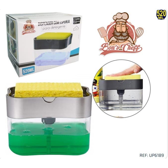 Dispenser porta detergente de plástico + esponja 520ml