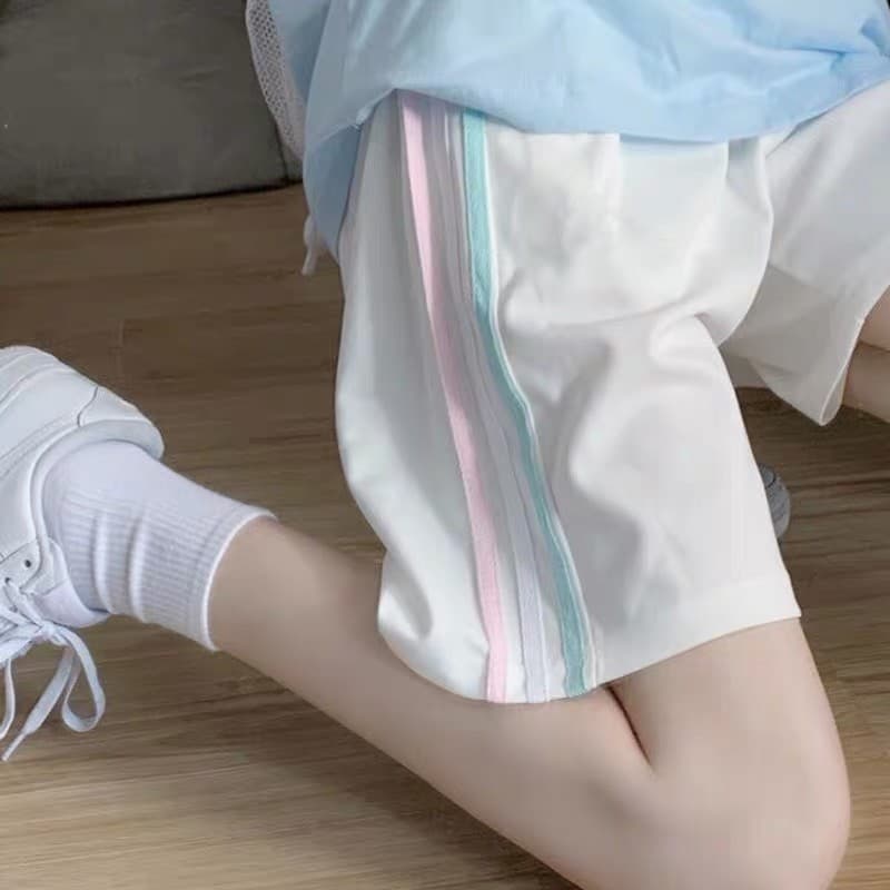2024 novo estilo arco-íris cinco pontos esportes Shorts feminino estilo fino solto Casual em linha reta estilo Hong Kong