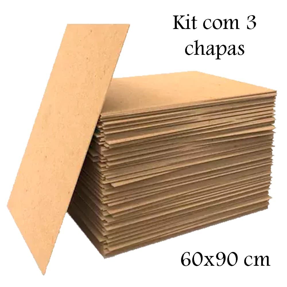 Placa Chapa Mdf Cru 60x90 3mm kit 3 unidades
