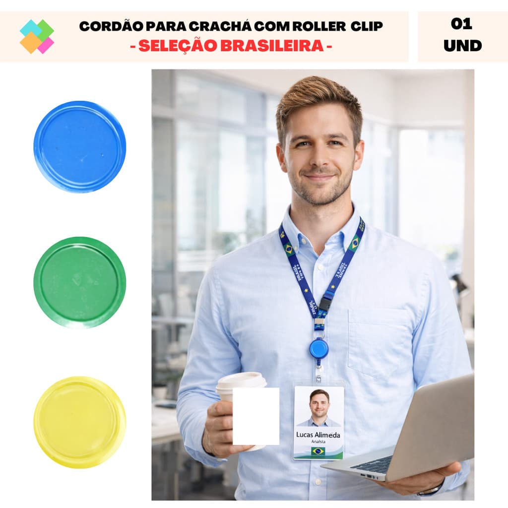 Cordão para Crachá com Roller Clip Retrátil - Seleção Copa do Mundo Brasil (1 Und)