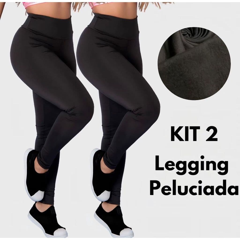 KIT 2 Calças Legging Feminina Suplex Leg Academia Fitness Cós Alto Zero Transparencia Plus Size