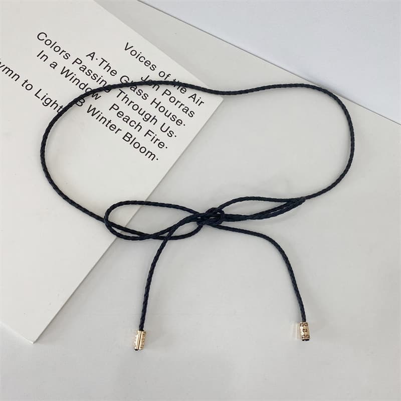 Feminino simples All-Match cinto fino atado corda de couro tecido decoração combinando saia cinta cinto feminino atado c