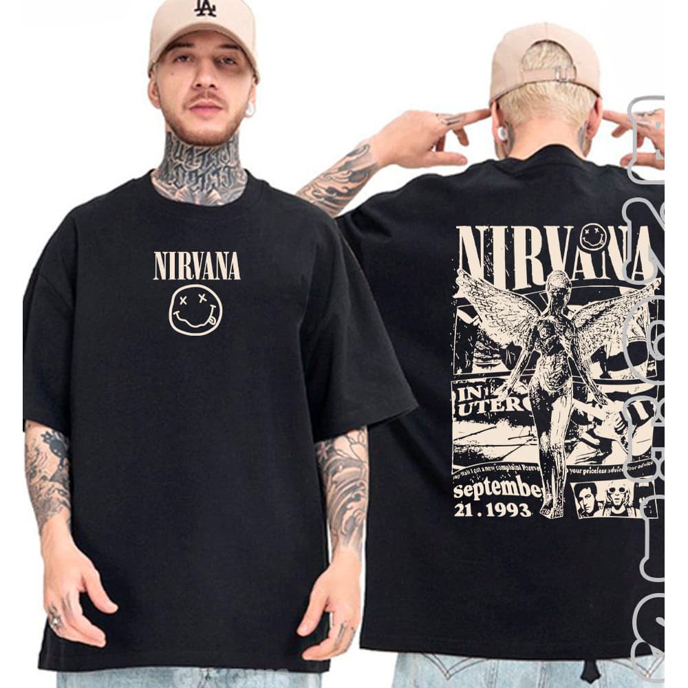 [Camiseta Premium em Algodão Puro]HYP Camisa Nirvana In Utero Album Banda De Rock Camiseta Basica e Oversized Unissex
