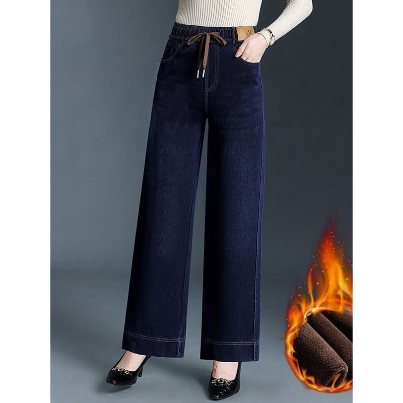 W inverno forro de lã engrossado Retro venda quente imitação Jeans feminino cintura elástica calças casuais calças de pe