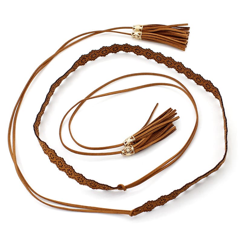 Versão coreana senhoras atada cinto decorativo Retro estilo étnico borla cintura corda cintura estreita vestido fino cor