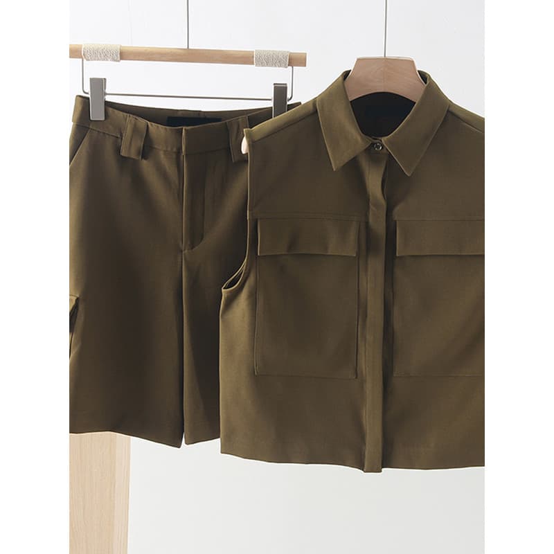 2025 novo produto Casual Workwear estilo lapela sem mangas colete Bermuda quarto Shorts moda terno feminino