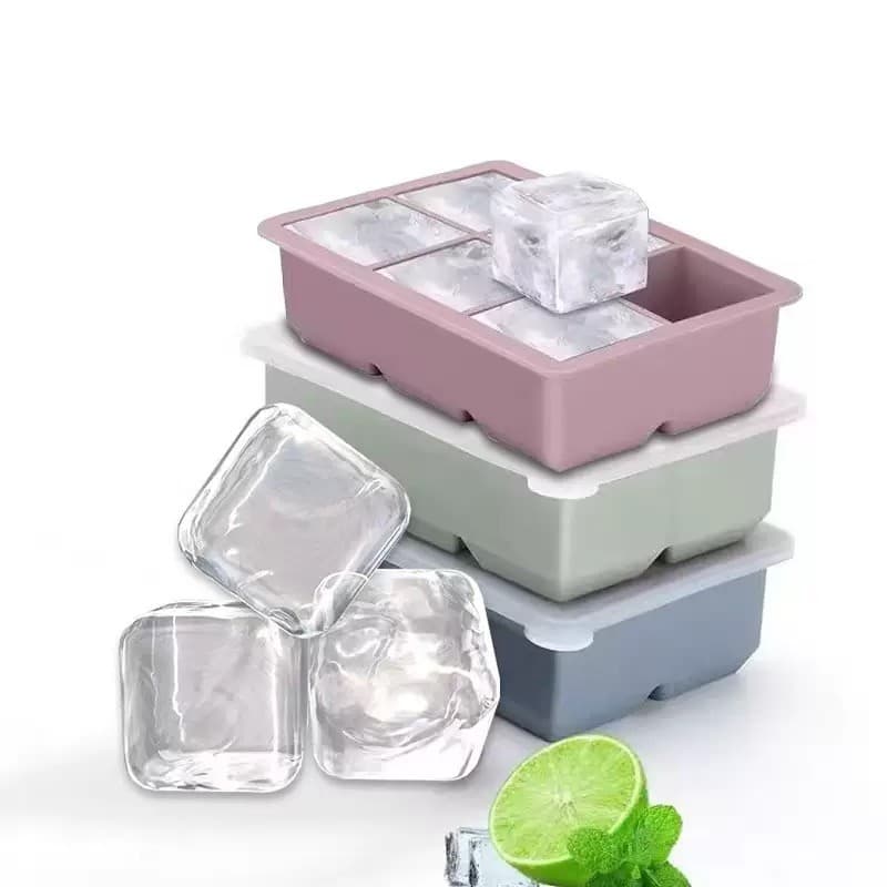 Forma de Gelo de Silicone com Tampa - Cubos Grandes e Fáceis de Remover Drinks