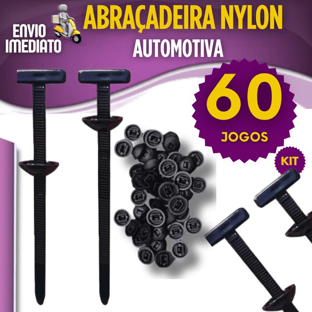 Kit 20/40/60 Abraçadeira de Nylon Automotiva Universal T com Fecho Fivela Cinta Multiuso Resistente