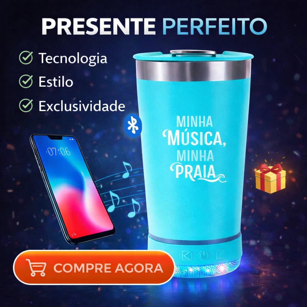 Copo Térmico Personalizado Bluetooth com Som e LED 420ml – Tampa + Abridor, Presente Criativo - Verde Água