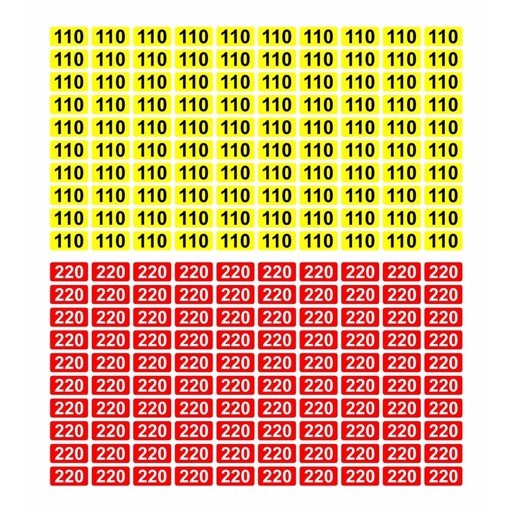 kit Adesivos 110 / 220V para identificação elétrica c/ 100 unidades de cada