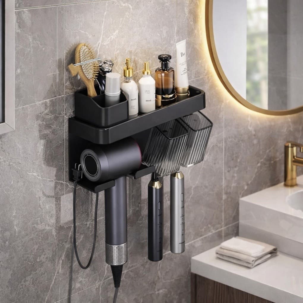 Suporte Porta Secador de Cabelo Organizador Banheiro Parede Porta Escova Copos Removíveis Jan