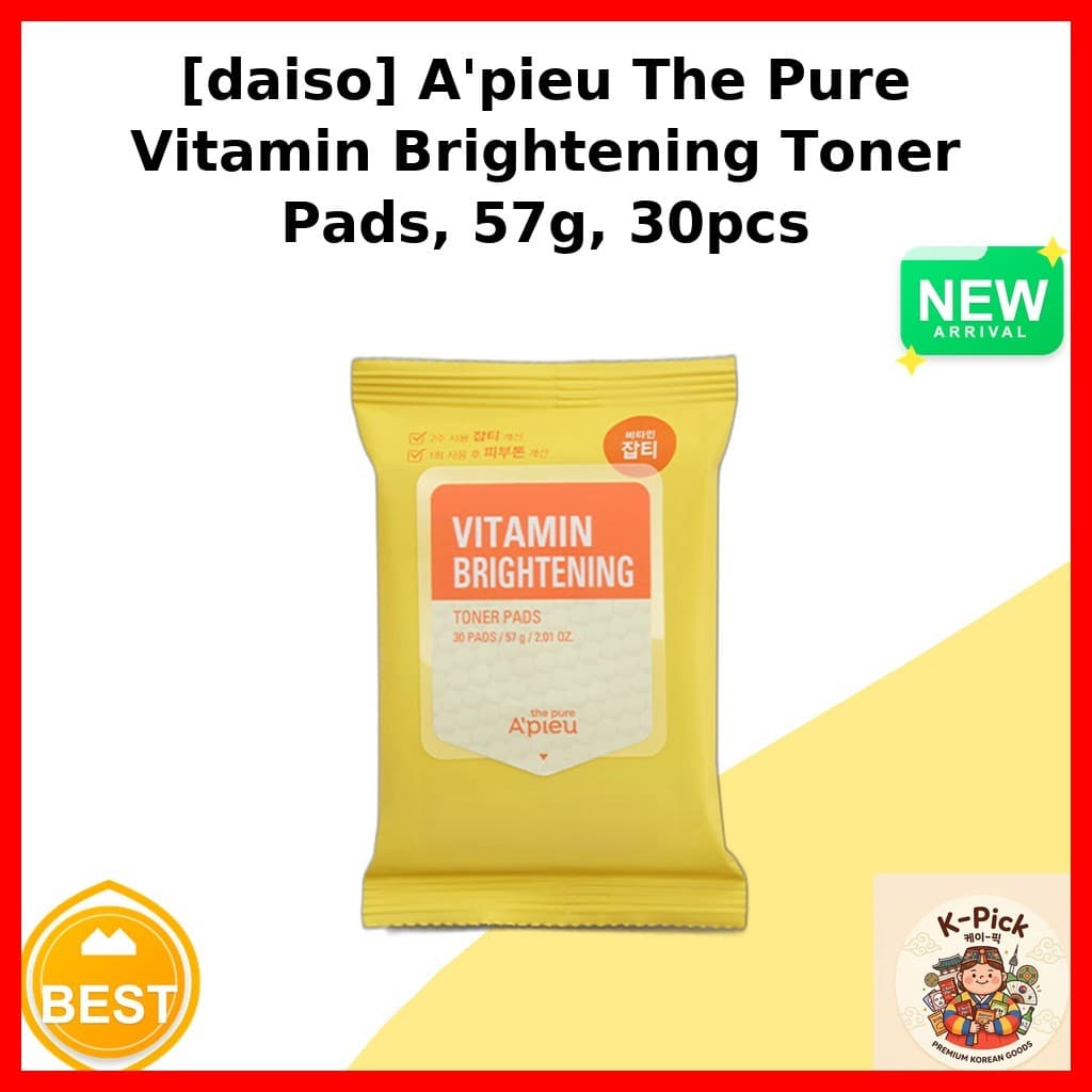 [daiso] A'pieu The Pure Vitamin Brightening Toner Pads , 57g , 30pcs/Coreano/Efeito Iluminador Por k_pick