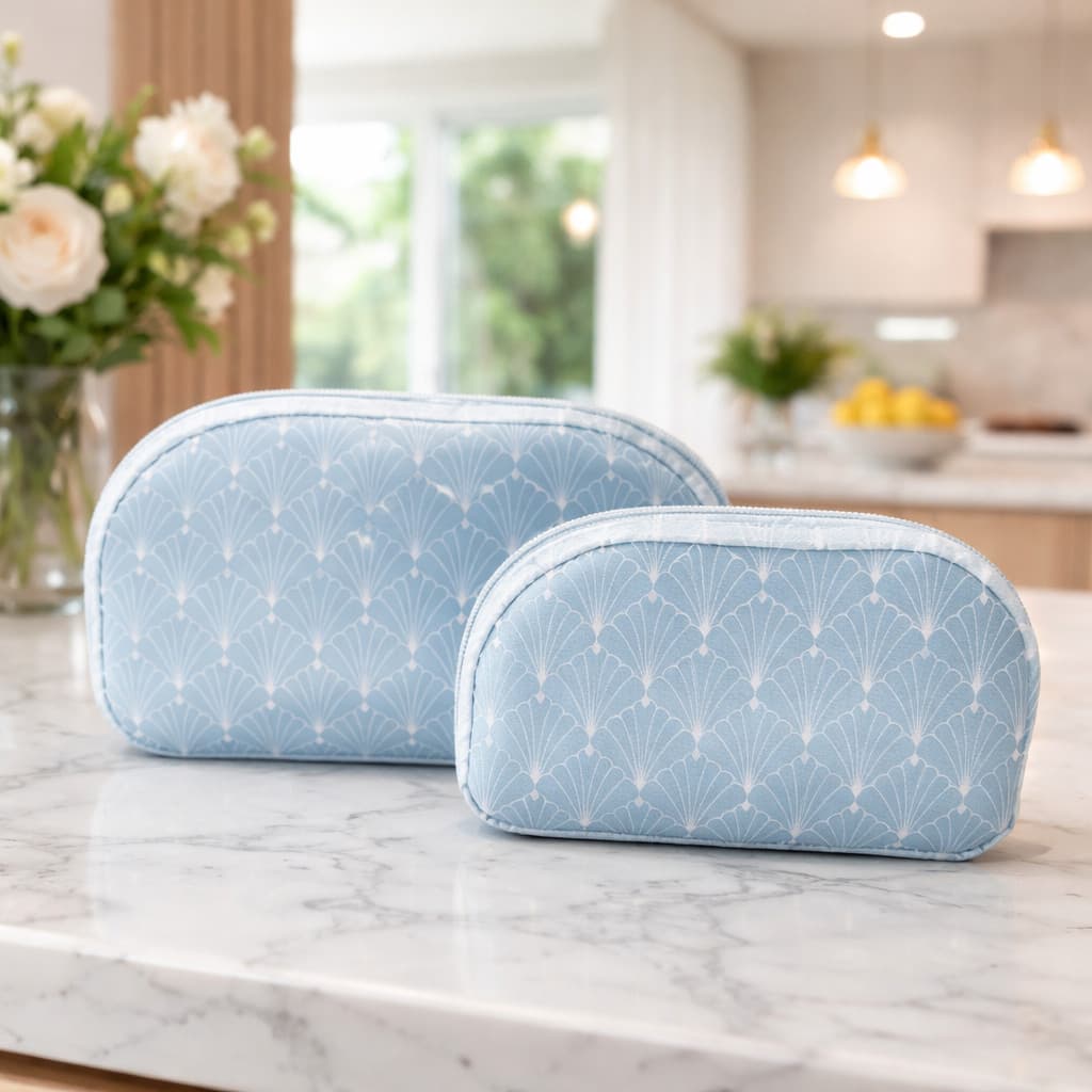 Necessaire + Bolsinha - Estampa Conchas - Organizador Portátil Maquiagem Viagem