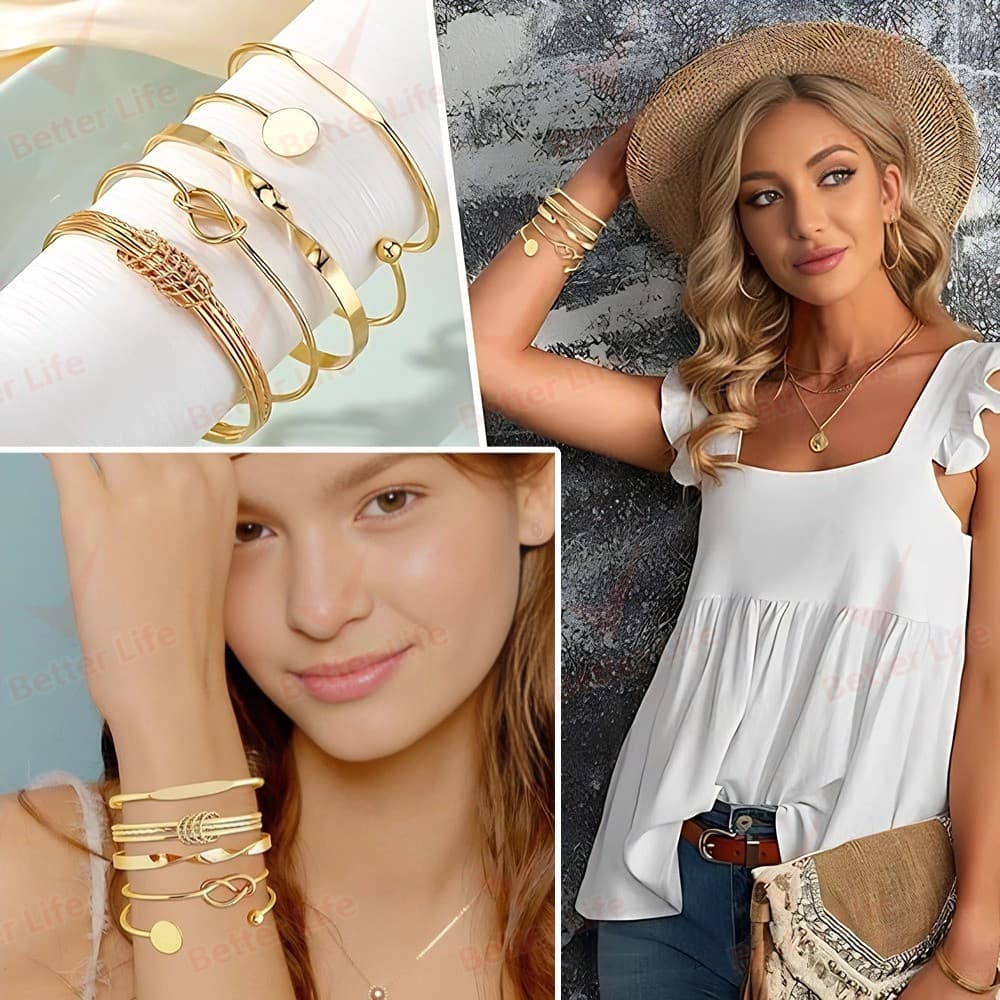 Conjunto De Pulseira De Torção Geométrica 5 Peças Para Mulheres Minimalista Empilhável Presente De Joias Da Sorte