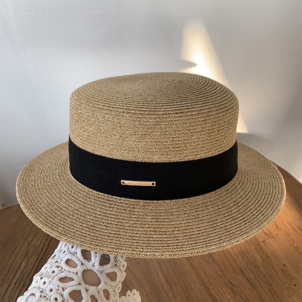 Design simples de aba fina trançado chapéu de aba pequena plana verão viagem All-Match casal de aba curta protetor solar