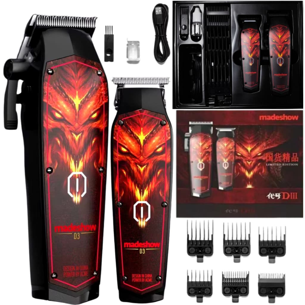 Combo Madeshow D3 Máquina Corte Cabelo E Acabamento Profissional Sem Fio Kit Barbeiro Completo