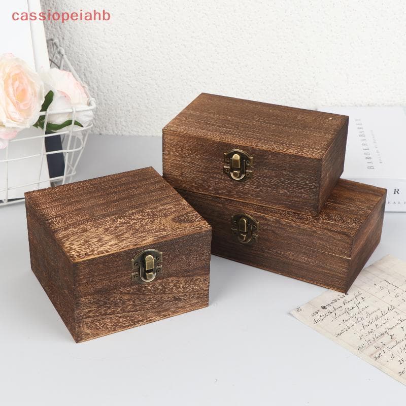 (cassiopeiahb) Caixas De Madeira Inspiradas Em Vintage Com Tampa Caixa De Armazenamento De Artesanato De Joias Dobradiça