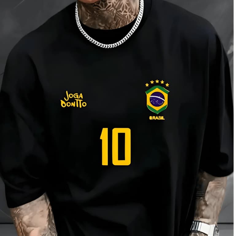 Camiseta Streetwear Masculina Seleção Brasil Camisa 10 Algodão Tendência 2026 Premium