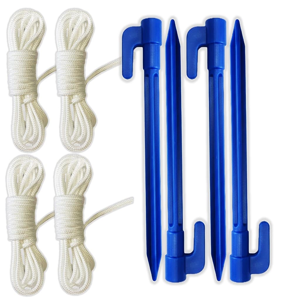 Kit 4 Estacas Espeque 14cm + 4 Cordas 3mt Para Fixar Barraca Tenda Gazebo Camping Praia Contra Vento