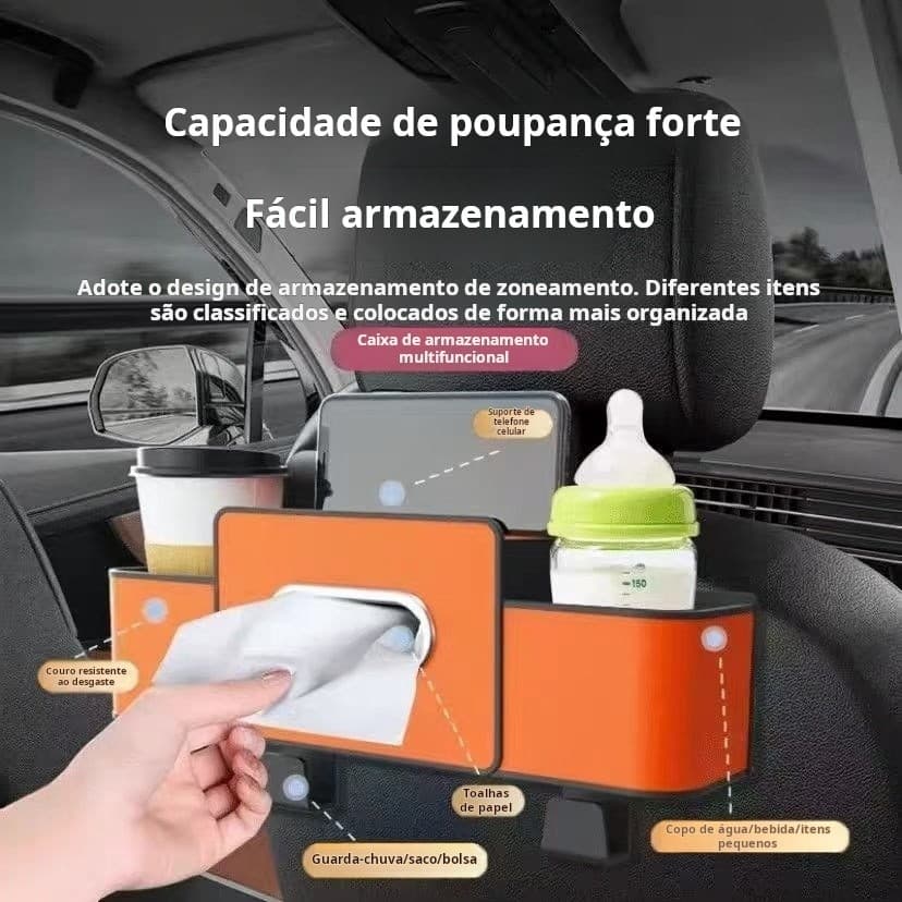 Organizador de Banco de Carro com Porta Copos Porta Lenços e Gancho Multifuncional