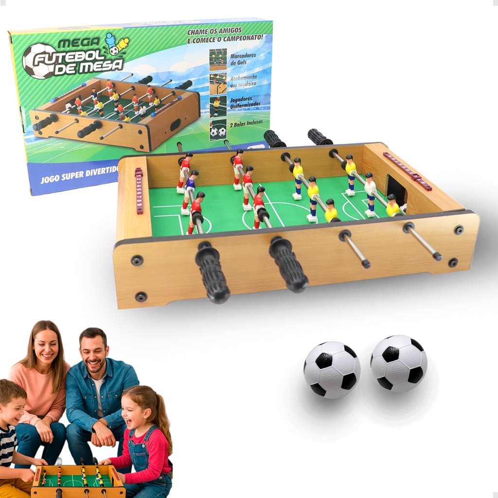 Mesa de Pebolim Infantil de Madeira Totó Tamanho Médio Brinquedo