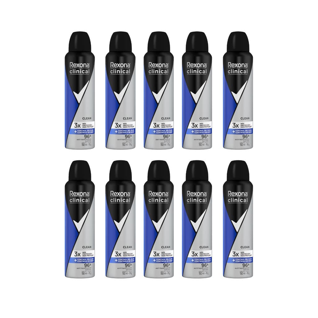 Kit 10 Desodorante Rexona Clinical Men Clean Proteção Intensa 150ml