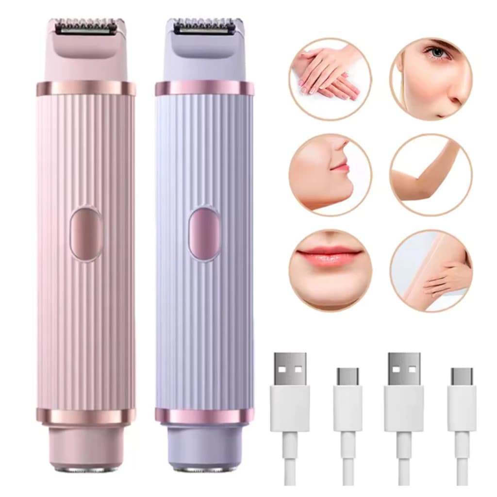 Kit 2 Depiladores Elétricos Femininos USB Recarregáveis / Lâmina Dupla/ Sem Dor/ Corpo/ Rosto/ Axilas e Virilha