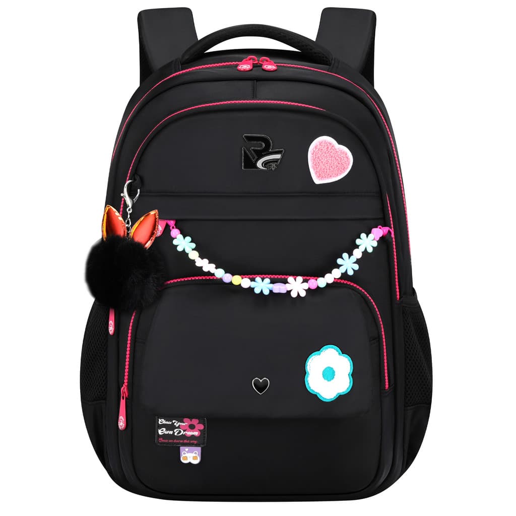Mochila Escolar Feminina Impermeável  Grande Blosa Leve com Pompom Alta Capacidade para Escola Passeio Viagem Dia a Dia
