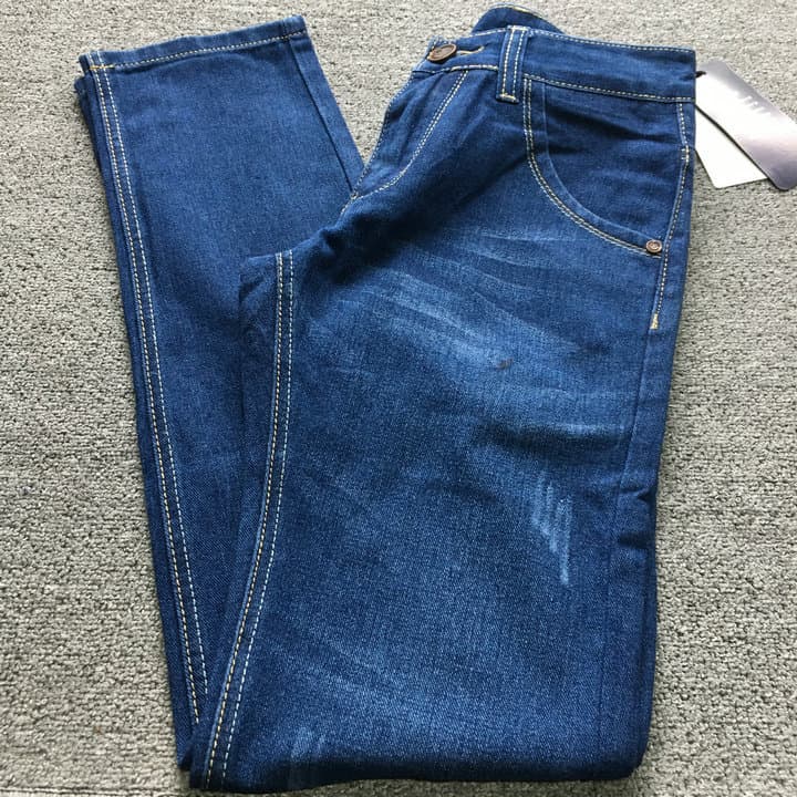 Tamanho pequeno primavera outono azul jeans calças casuais jeans lavados retos