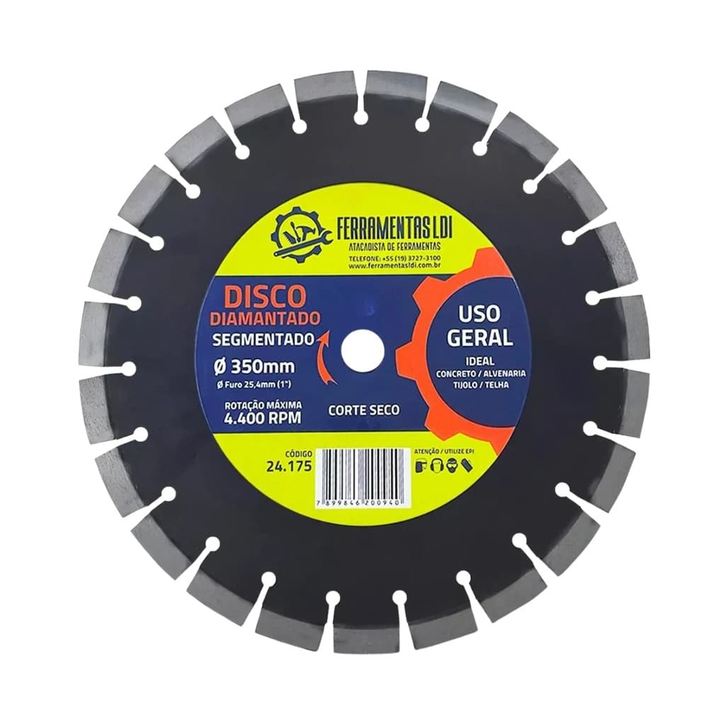 Disco Diamantado 350mm Profissional Concreto Asfalto 12mm Alta Durabilidade Ferramentas LDI
