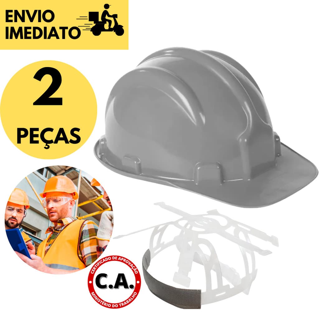 Kit 2 Capacete Cinza De Segurança Abra Frontal Obra Construção Civil Trabalho Plastcor s/ Jugular