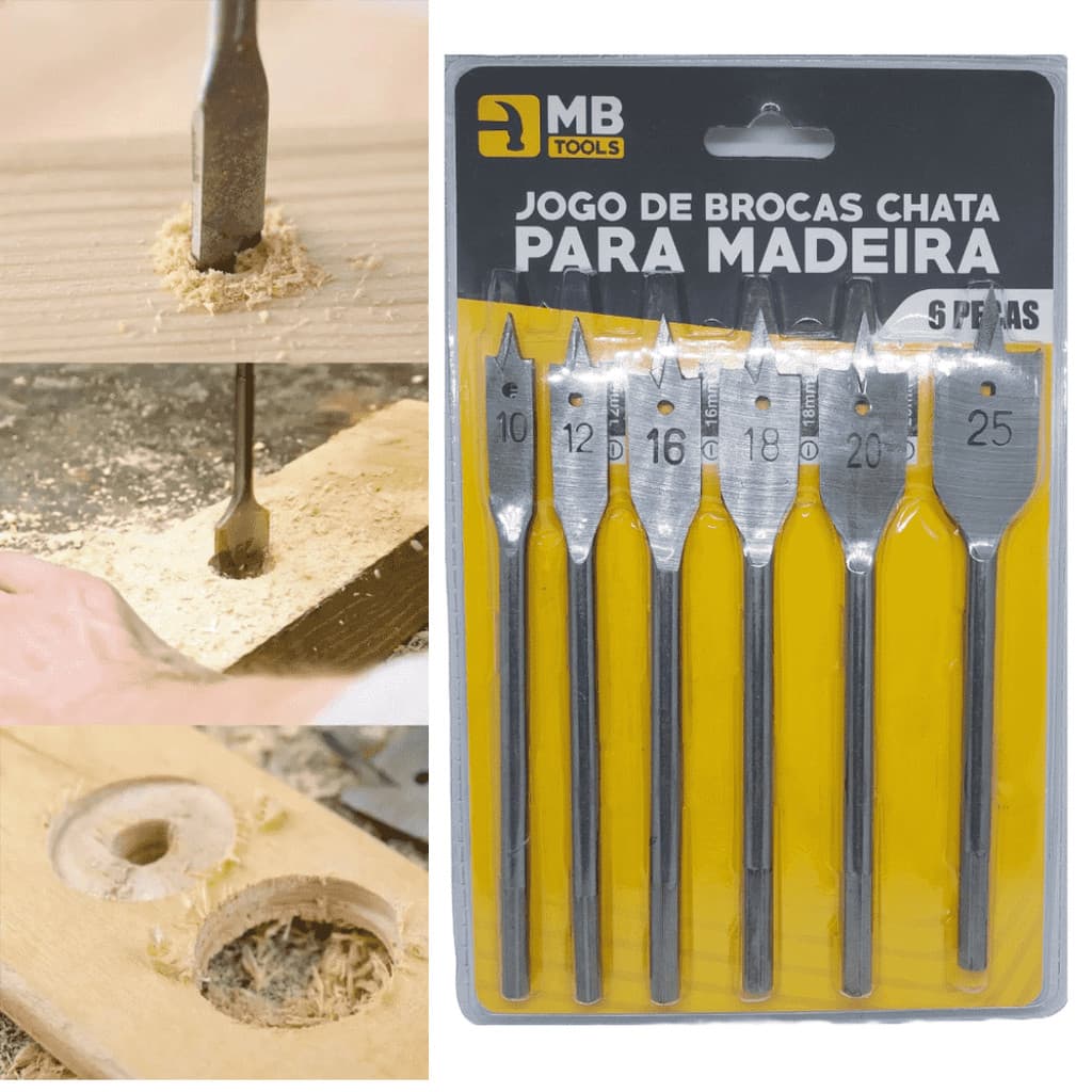 Jogo de broca chata para madeira com 6 kit brocas chata madeia marcenaria móveis