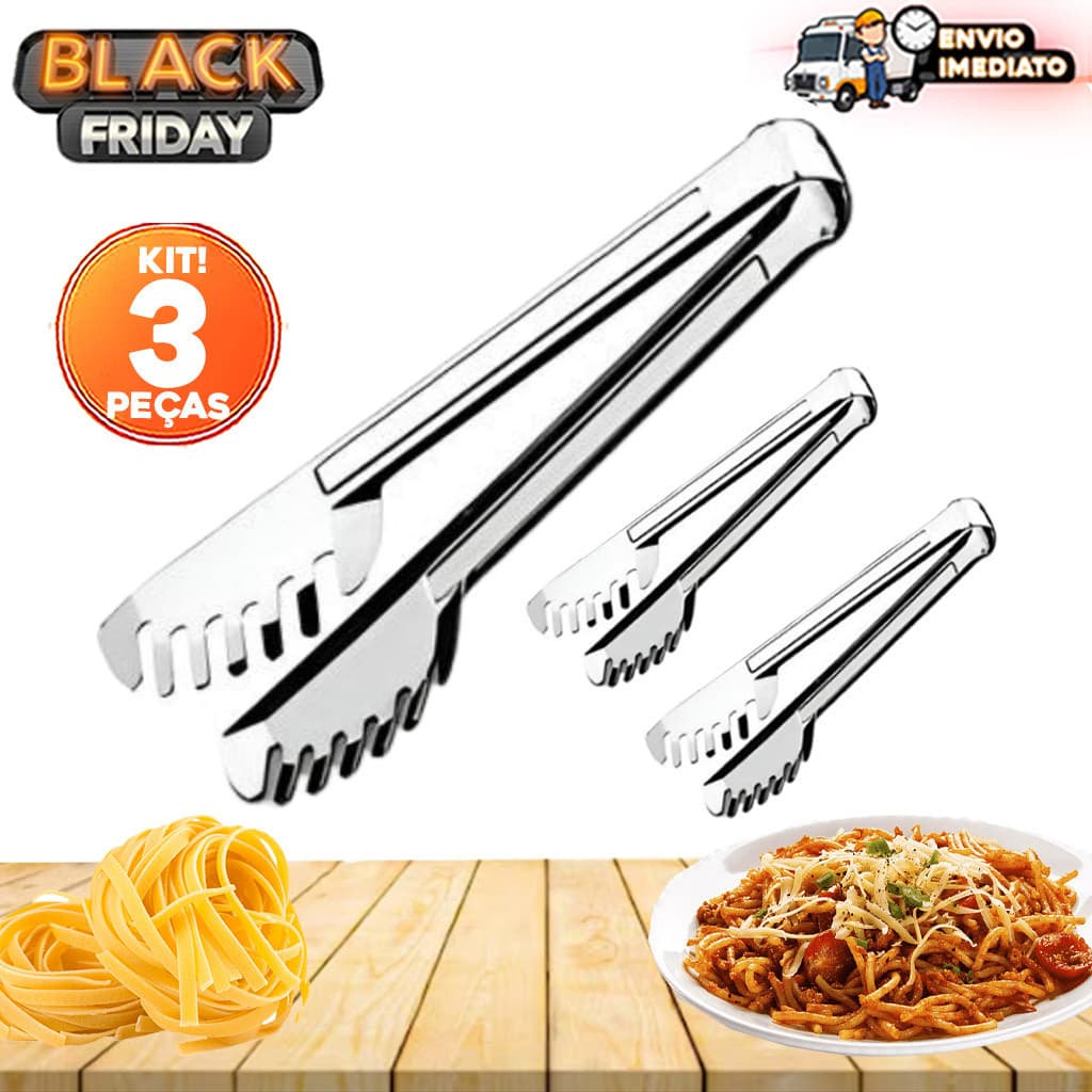 Kit 03 Pegadores de Massas em Inox 20cm - Para Massas, Macarrão, Salada, Carne, Buffet e Restaurante