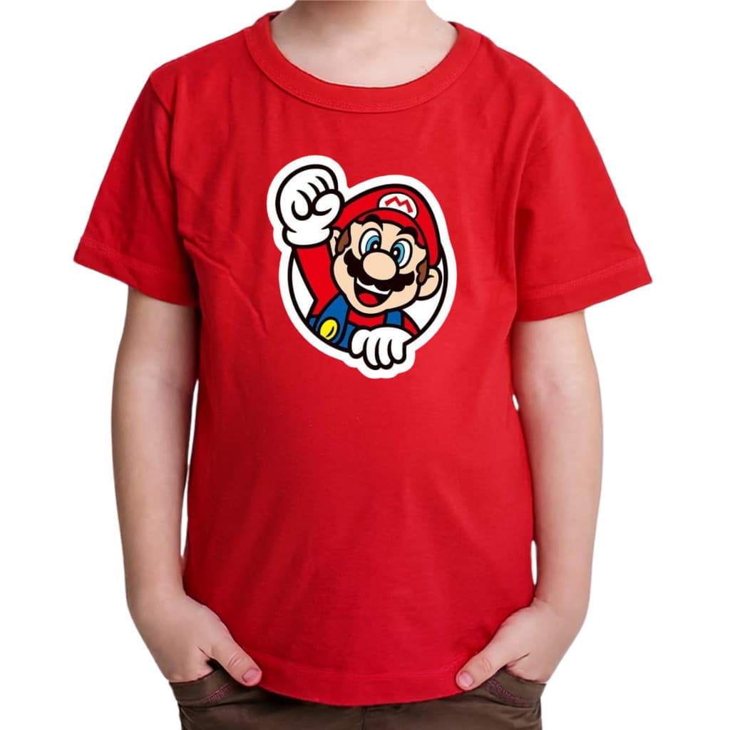 Camiseta Infantil Estampa Jogo Mario Divertida Camisa Criança Volta as Aulas Verão