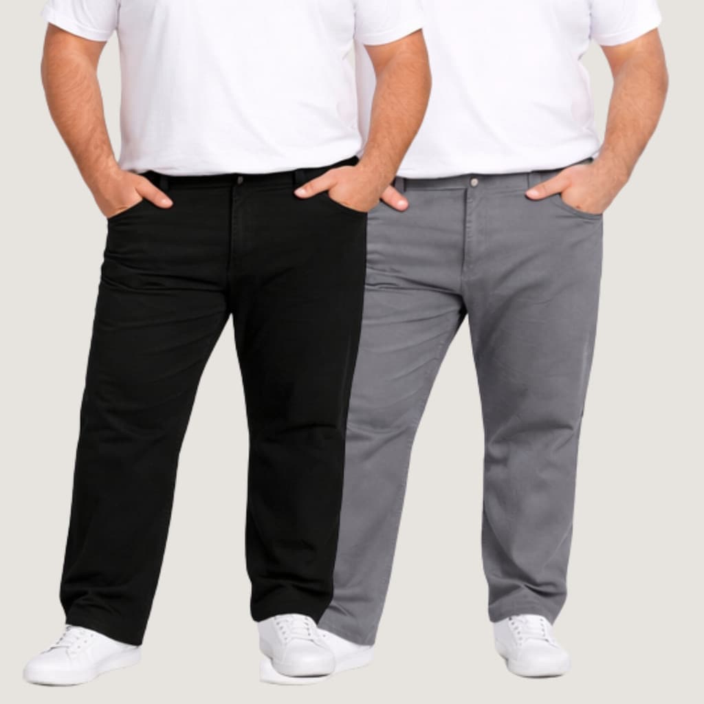 Kit 2 Calça Sarja Plus Size Masculina Tradicional Reta Casual Social Trabalho Premium Cintura Alta Tamanhos 50 ao 56