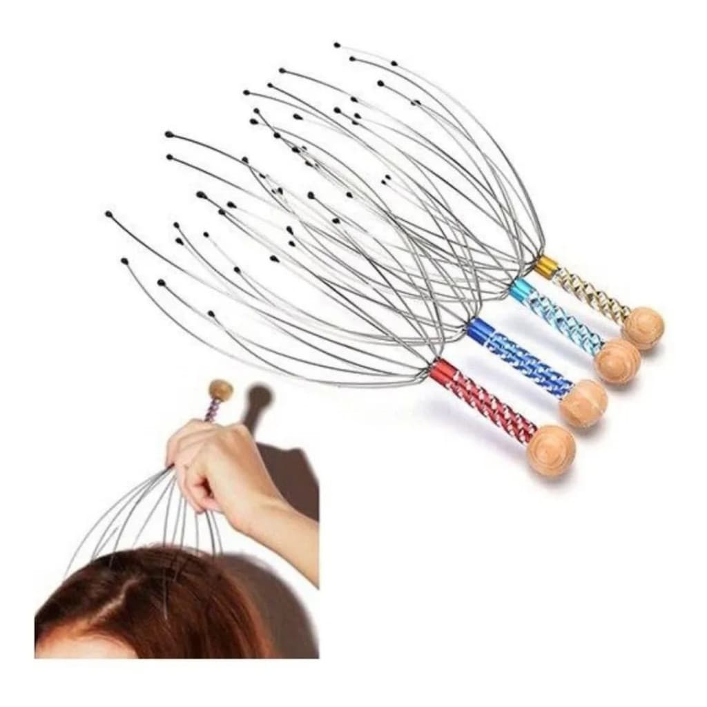 Massageador De Cabeça Capilar 12 Hastes Relaxante Anti Estresse Cafuné Manual Aço Inox 💆‍♂️✨🌀