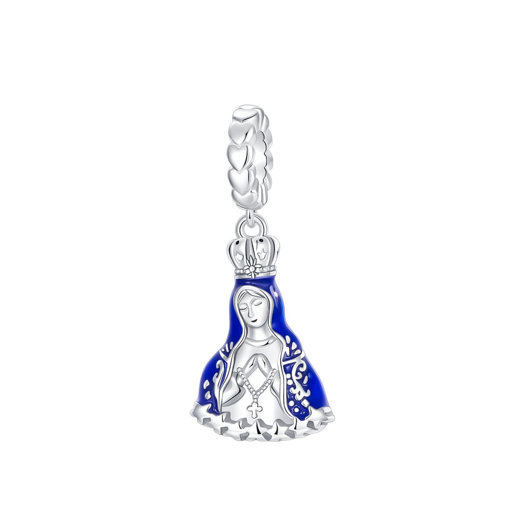 Enchantments Berloque 925 Prata Azul Freira Cruz Coroa Ornamentos Pingents Caber 4MM Diâmetro Do Furo DIY Pulseira Conta